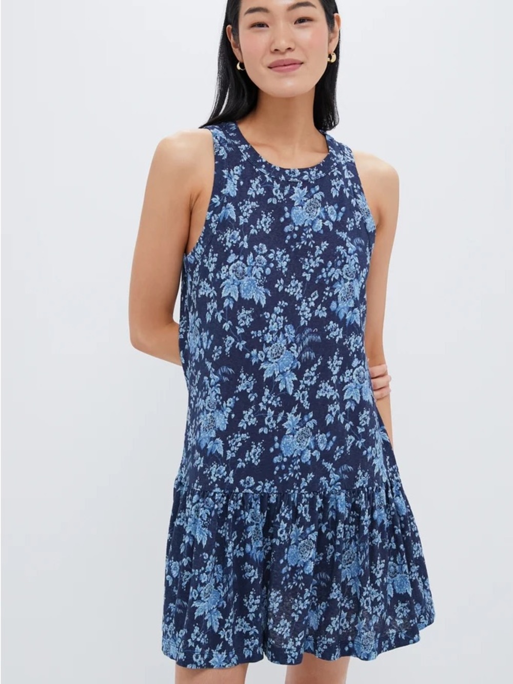 Tuckernuck Navy and Light Blue Floral Ruffle-Hem Mini Dress